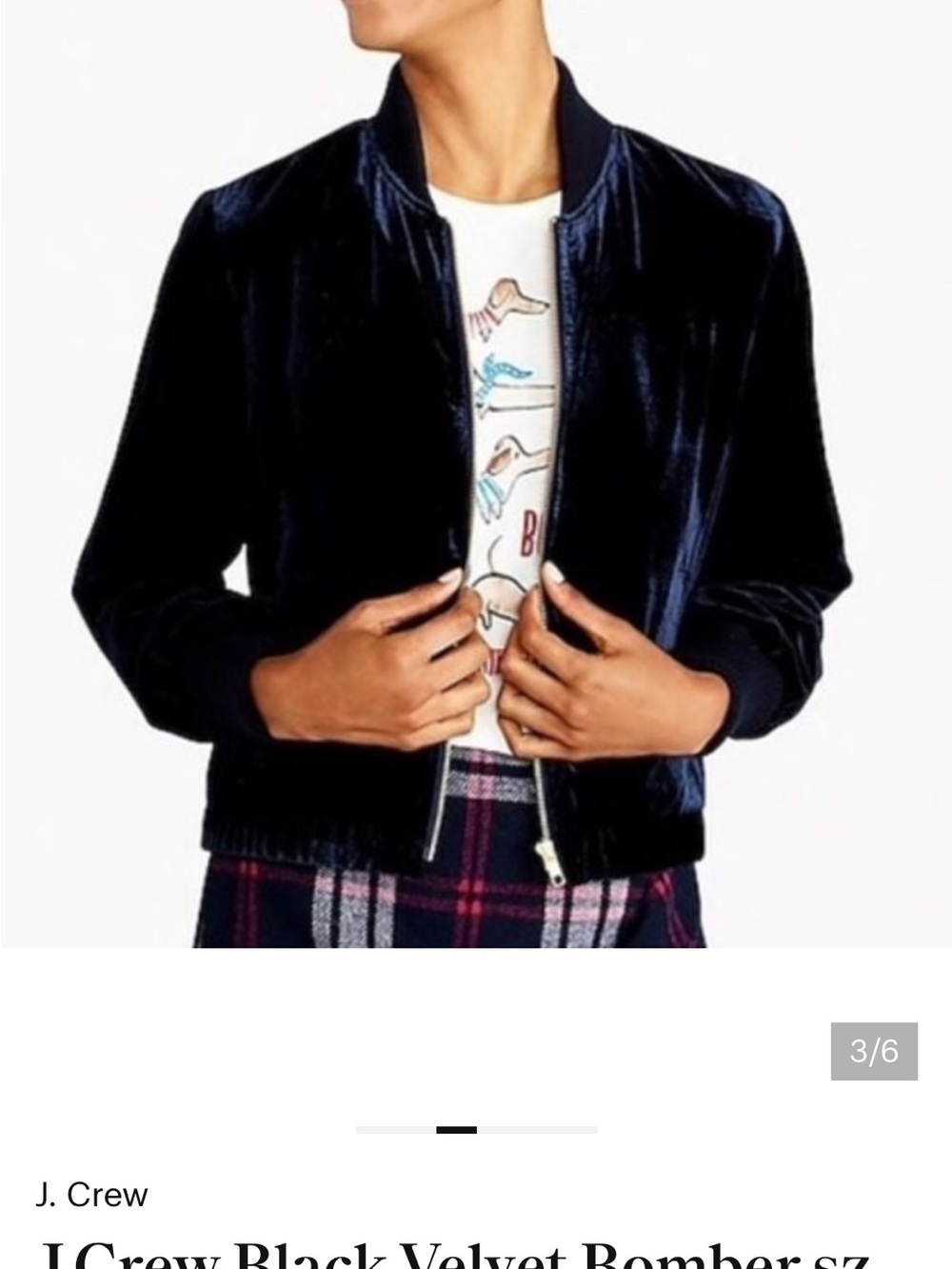 J. Crew Black Velvet Bomber Jacket with Ribbed Collar small
